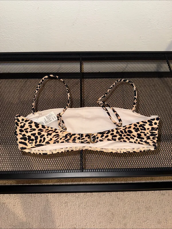 Hollister Leopard Print Bandeau Tank Top with Straps - Beige/Black - Image 2