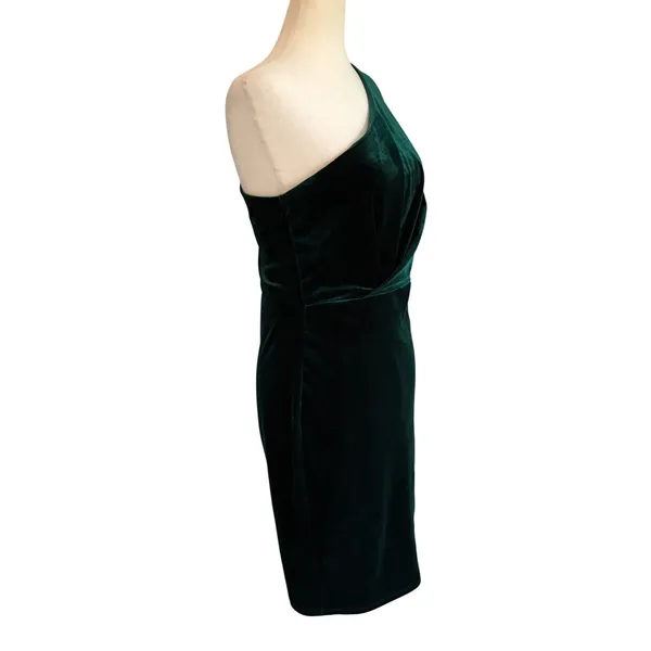 Lulus Emerald Green Velvet One Shoulder Mini Dress Pleated Bodice‎ D1582 Medium - Image 10