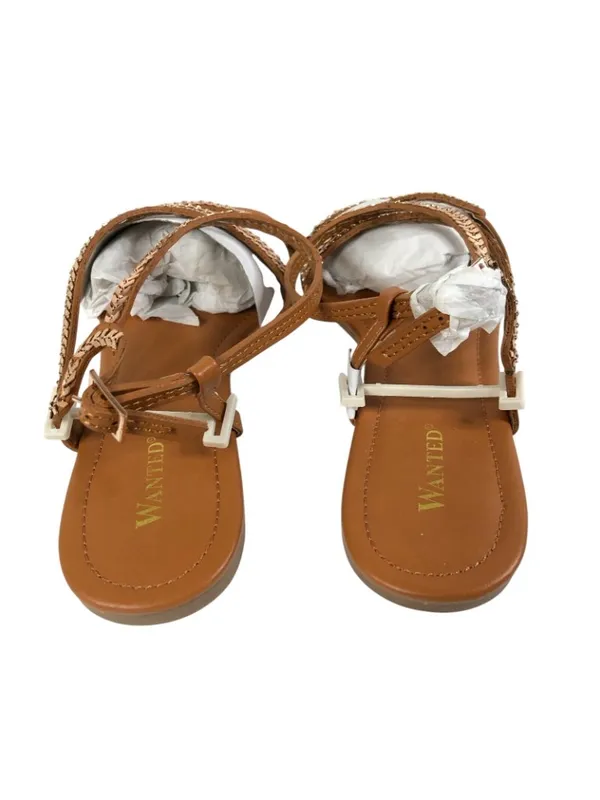 Wanted Womens Sandals Strappy Faux Leather Gold Trim Brown Size 9 - Image 3