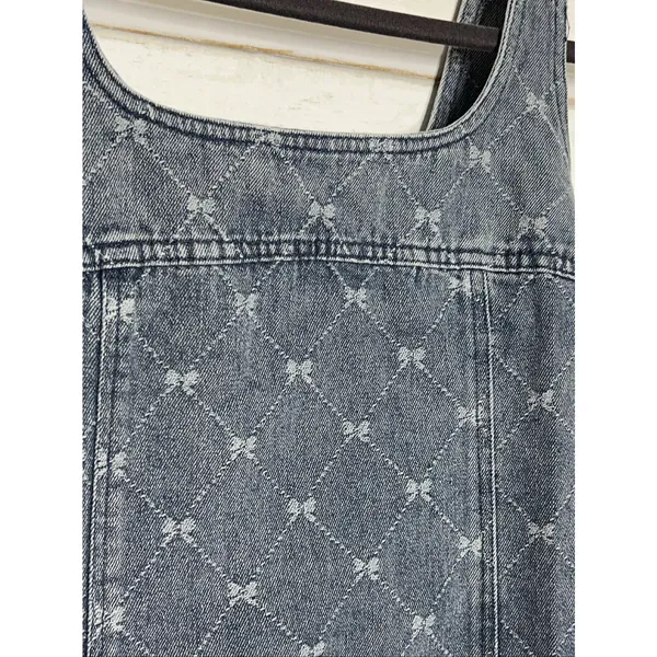 Mustard Seed Washed Denim Bow Sleeveless Jean Jumper Dress Women's Small - Image 5