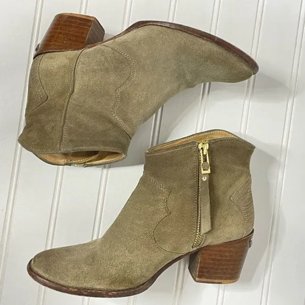 Zadig & Voltaire Molly Khaki Suede Wing Ankle Boots Spain 36 Western Block Heel - Image 8