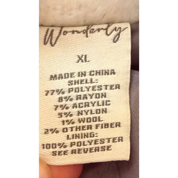 Wonderly Plaid Shacket Jacket XL Gray Cream Wool Blend Lined Button Front - Image 2