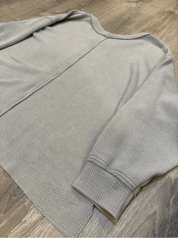 Aerie Wonder Textured V-Neck Sweatshirt Grey Size Large - Image 5