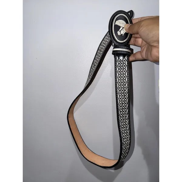 Vintage Leather Mexican Belt Size 26 YAC BLACK AND WHITE Pony Horse Bronco - Image 7