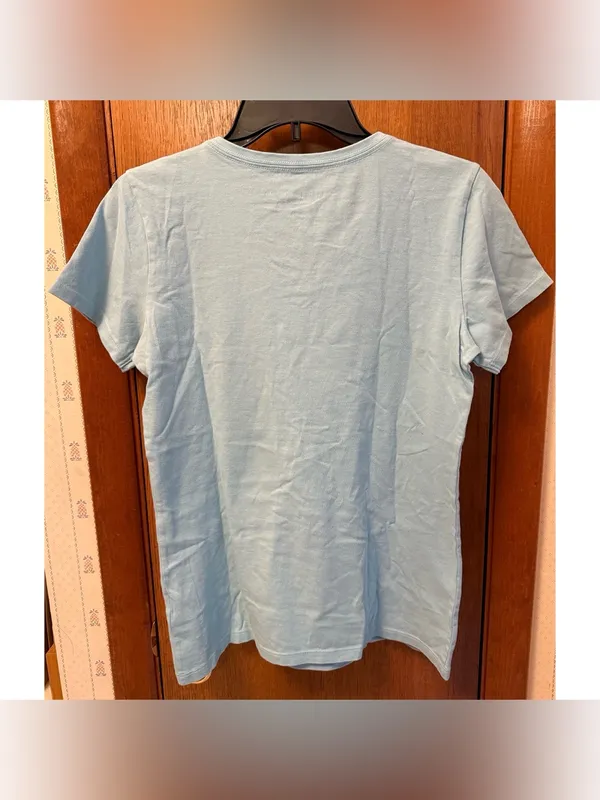 Life Is Good Light Blue V-Neck Tee with Daisy Squares - Image 3
