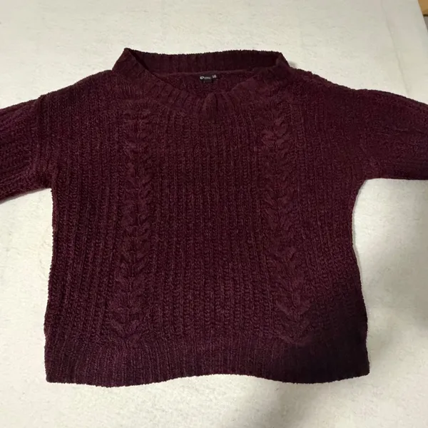 Express Womens Burgundy Chenille Cable Knit Pullover Sweater Size M Wine Red - Image 3