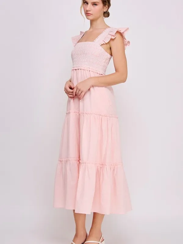 Smocked Ruffle Strap Tiered Midi Dress Medium - Image 5
