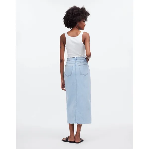 Madewell The Rilee Denim Midi Skirt Fitzgerald Wash Front Slit NWT‎ Size 31 - Image 4