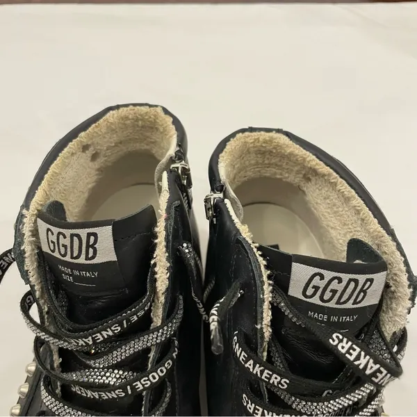 Golden Goose Women's Slide Black with Studs size 41, US 11‎ with Swarovski Laces - Image 8