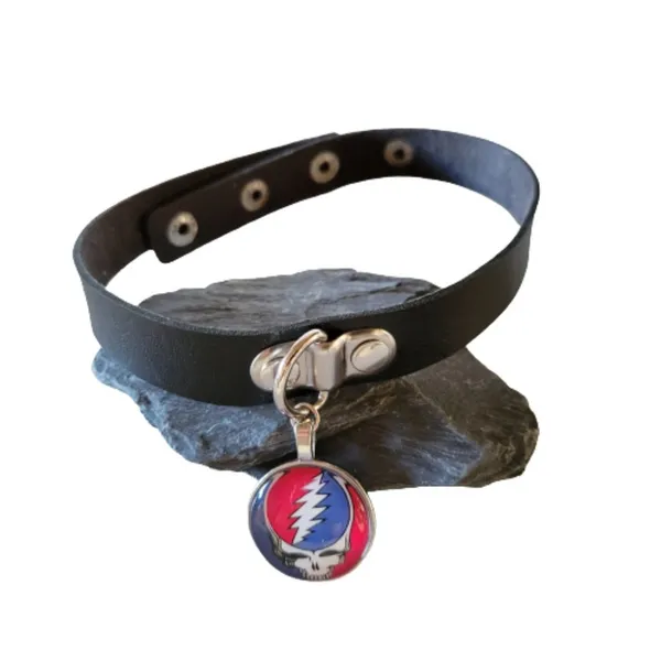 Vegan Leather Choker Grateful Dead Steal Your Face Glass Photo Cabochon Charm - Image 3
