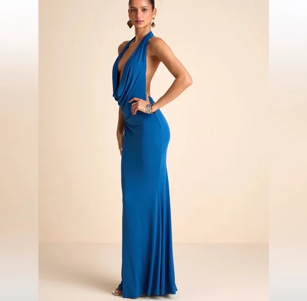 Lulus Backless Dress Blue - Image 6