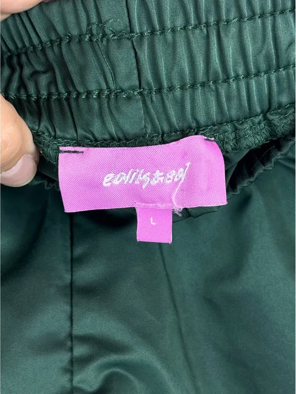 Edikted Nikki Nylon Shorts Dark Green Pink Side Stripe Y2K Athletic Size L - Image 5