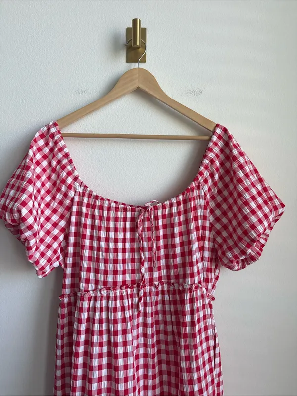 Petal + Pup Dorothea Gingham Mini Dress Red White Smocked Large - Image 8