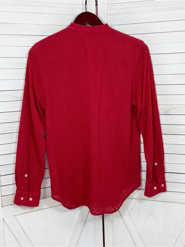 Lauren Ralph Lauren Eyelet Button Up Tunic Shirt Red Small Cottage Preppy Cotton - Image 8
