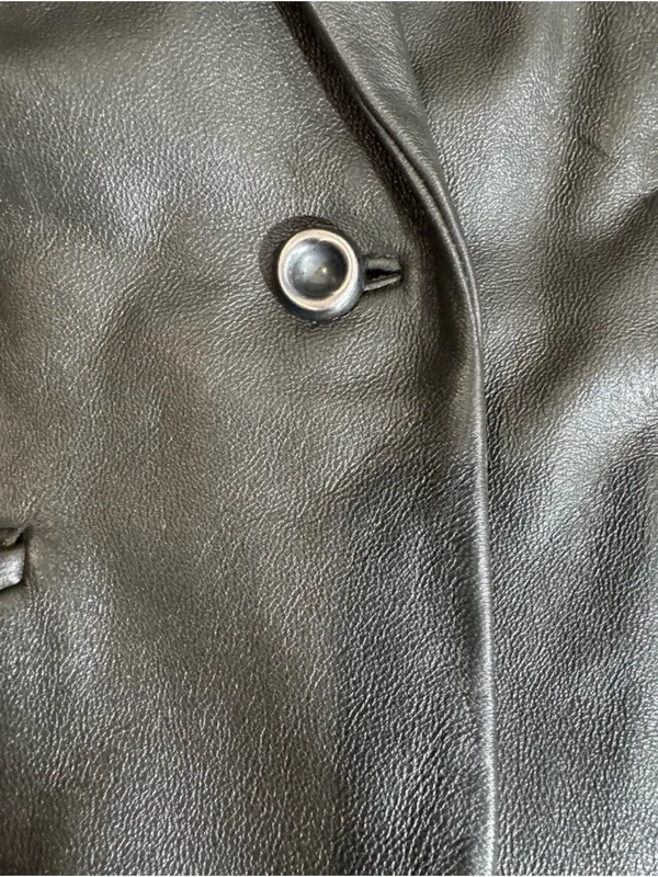 Kasper Dark Olive Leather Single-Button Blazer - Image 7