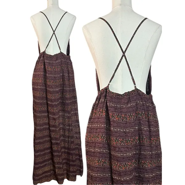Free People Bohemian Beachy Retro 70s Floral Lace Lotus Maxi Dress Large - Image 8