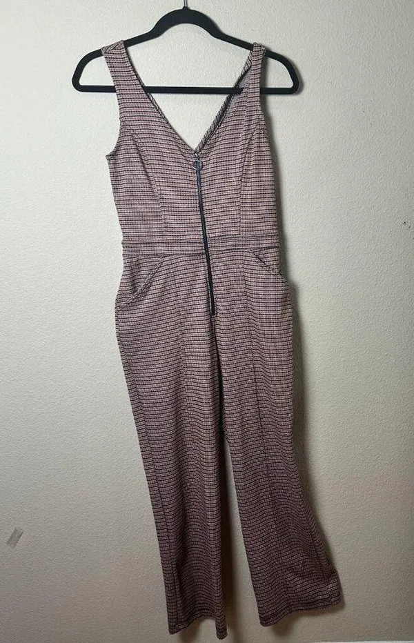 WILD FABLE Zip Front Houndstooth Jumpsuit Wide Leg Stretch Size XS - Image 2
