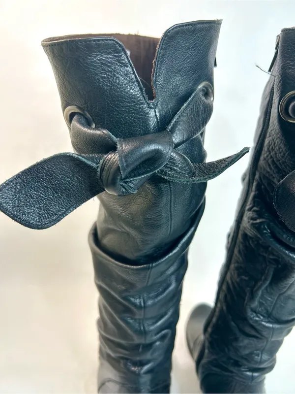 Eric Michael Web Shoemaker Black Leather Zip Knee High Boot Sash Tie size 40/9.5 - Image 7