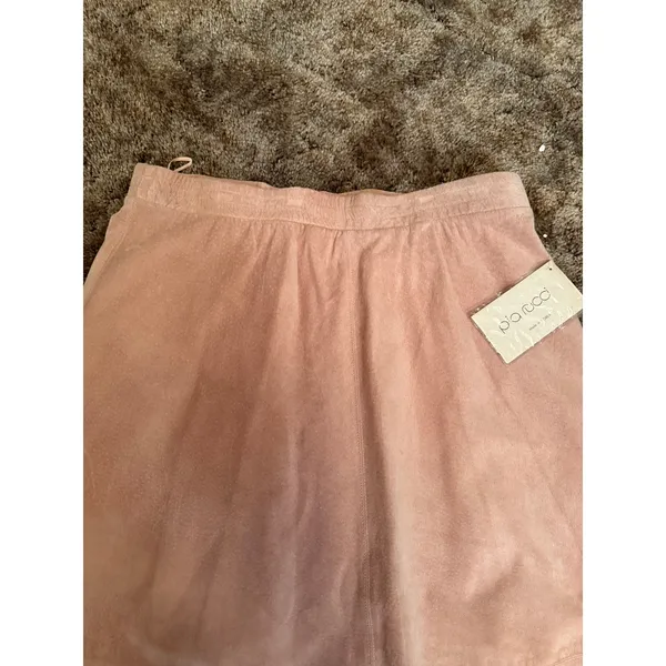 NWT Vintage Pia Rucci Pastel Pink Genuine Suede Leather Midi Skirt Boho A Line - Image 2