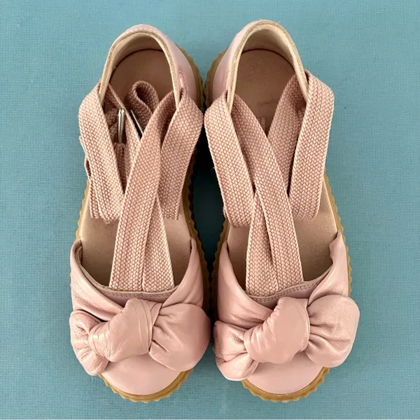 Puma x‎ Fenty by Rihanna Pink Bow Lace Up Leather Creeper Platform Sandals - Image 9