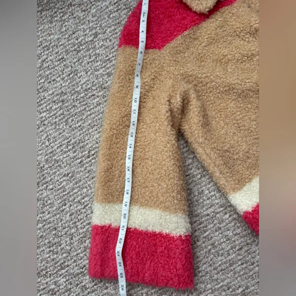 Anthropologie Color block Sherpa Jacket with Pink,‎ Tan, and Cream Medium - Image 6