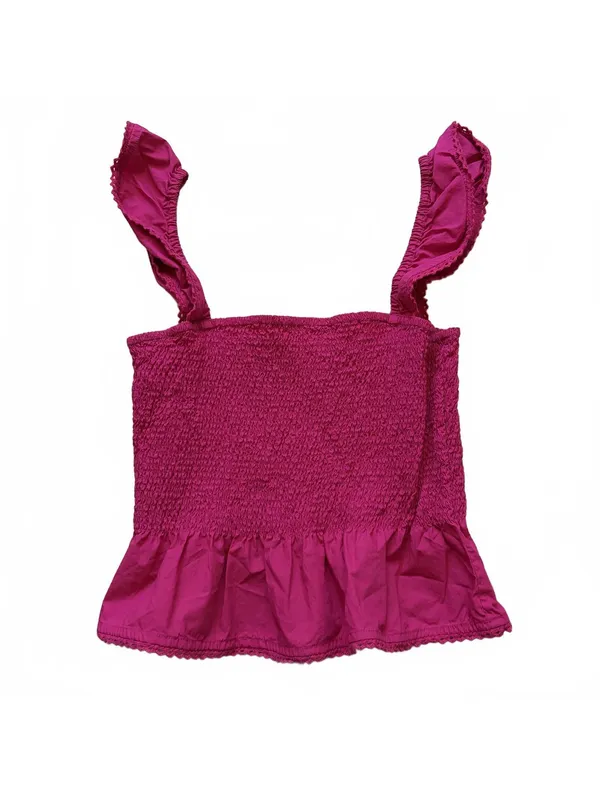 Roller Rabbit Dove Smocked Bodice Ruffle Cap Sleeve Square Neck Peplum Hem Top S - Image 5