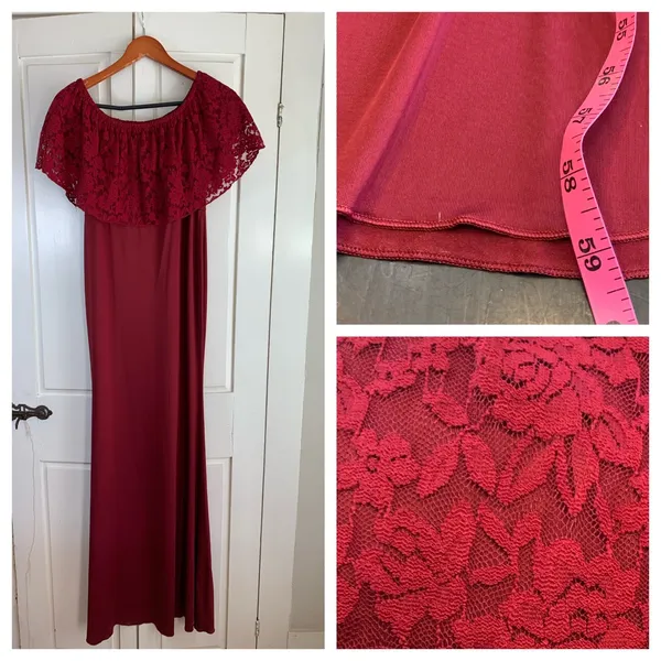 Burgundy Lace Off-Shoulder Maxi‎ Dress Romantic Vampire Whimsigoth Soft Goth M - Image 2
