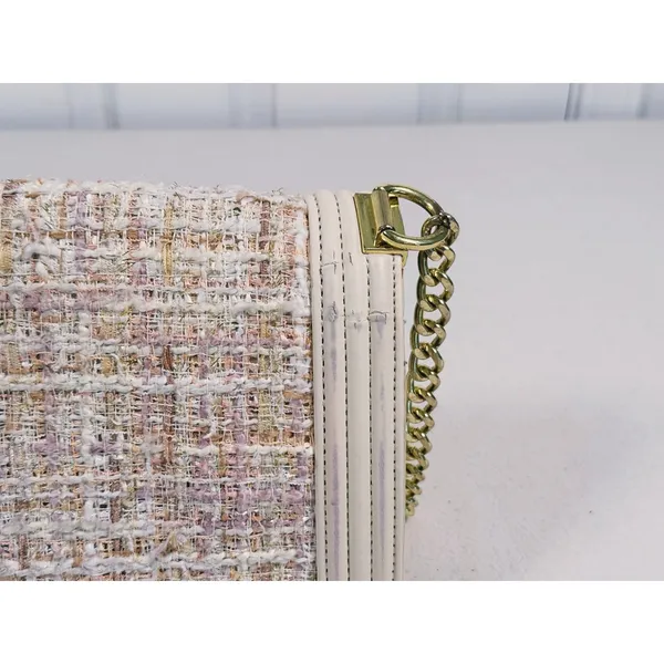 Tweed Boy Chain Shoulder Bag Purse Cream Pink Gold Preppy Old Money Coquette - Image 9