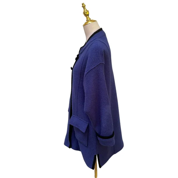 Icelandic Design Coat L Blue Boiled Wool Zip Button Trim Pocket Nordic Winter - Image 4