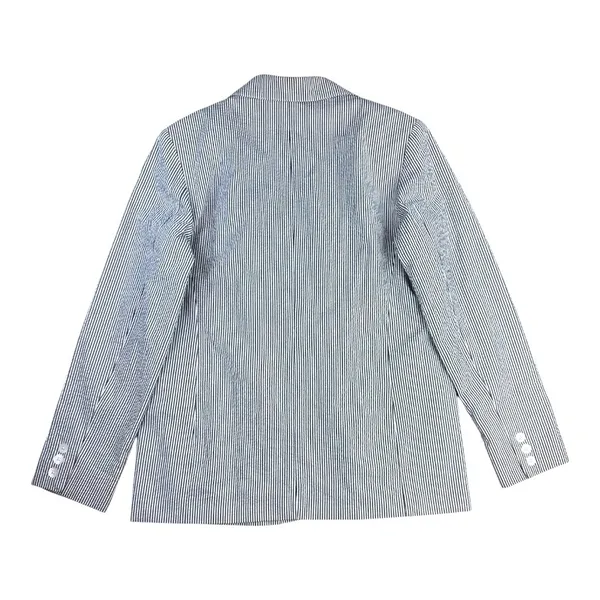 Pendleton Womens Gray White Seersucker Striped One Button Blazer Jacket M Summer - Image 9