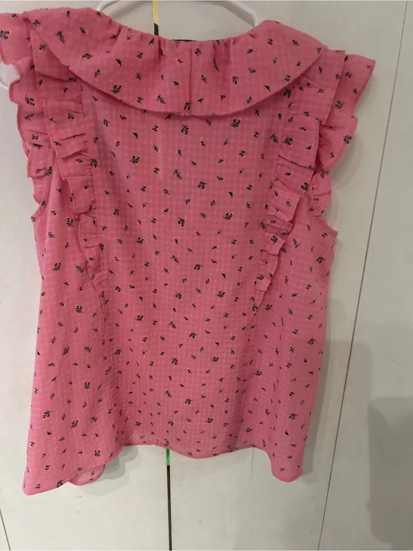 LOFT Pink Ruffle Cap-Sleeve Blouse - Image 6