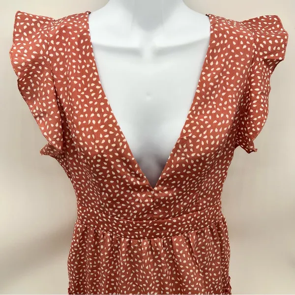 Pink and Orange Flutter Sleeve Smocked Mini Dress - Image 3