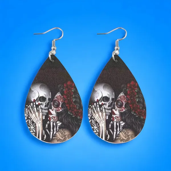 Gorgeous Kiss Skeleton Print Teardrop Dangle Earrings‎ - Gothic Retro Style - Image 8