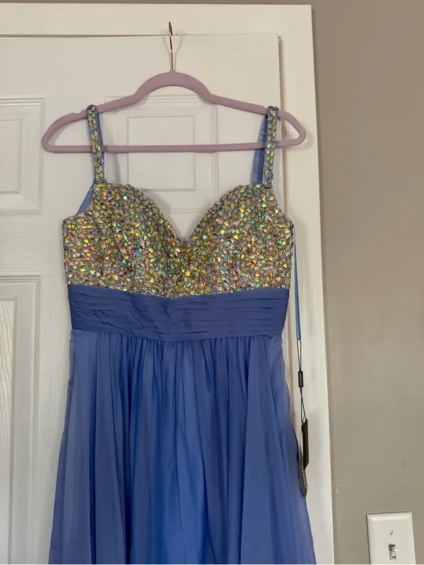 La Femme Periwinkle Blue Rhinestone Maxi Dress Event Prom Wedding Guest NEW - Image 3
