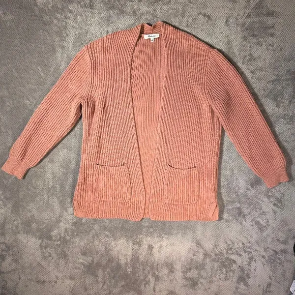 Madewell Dried Petal Pink Nolan Ribbed Open Front Cardigan Medium Cotton Pocket - Image 2