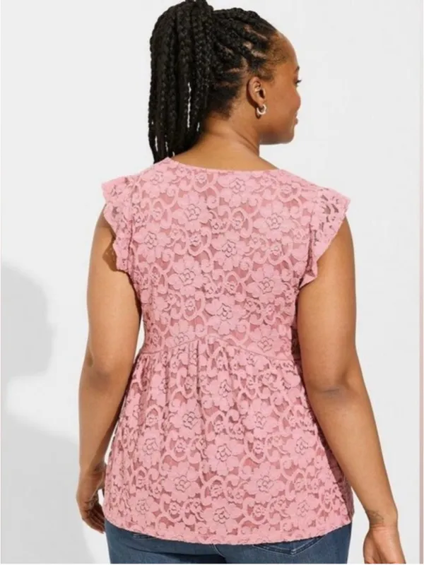Torrid Stretch Lace V-Neck Ruffle Babydoll, Size 00 (M-10) - Image 5