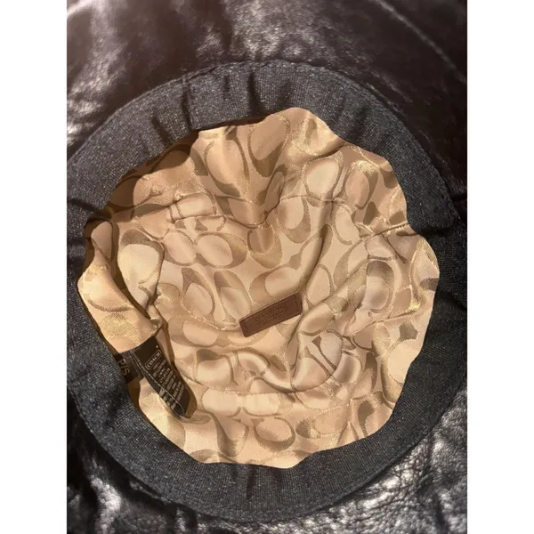 VTG Coach Black Leather Bucket Hat P/S Belted Buckle Signature Lining Y2K - Image 6