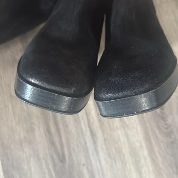 Free People Black Tall Boots Size 8 Leather Platform Square Toe Heeled - Image 10