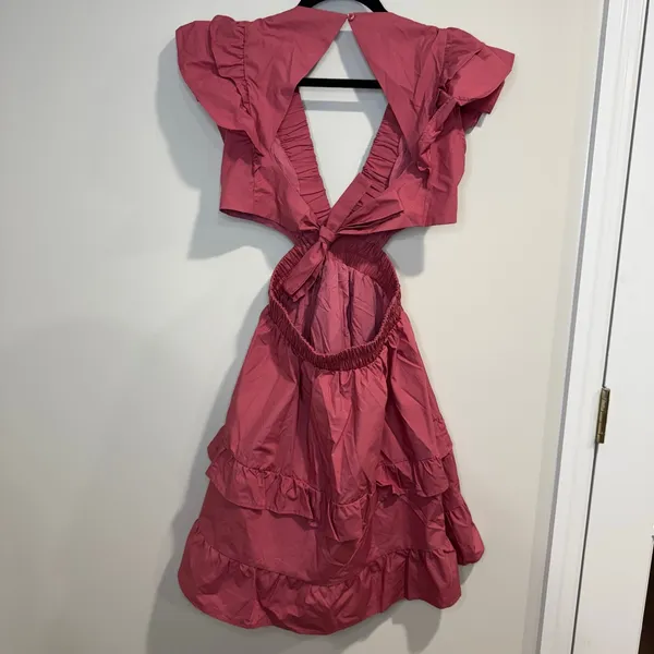Runway Scout Womens Ruffled Cut Out Backless Rose Pink Mini Dress Size XS Cotton - Image 4