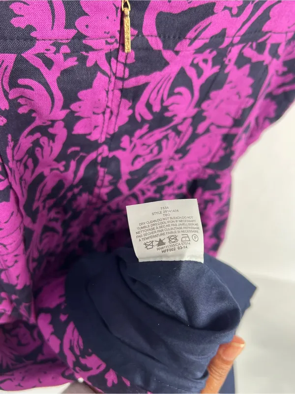 Tory Burch Jodie Floral Linen Cotton Fit & Flare Dress Purple Navy Size 6 - Image 7