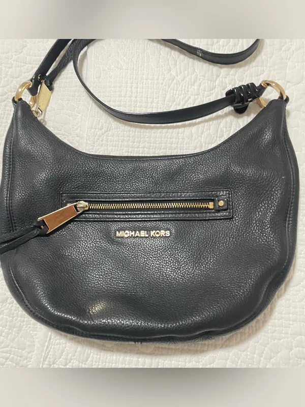 Michael Kors Rhea Black Pebbled Leather Hobo Shoulder Bag with Gold Hardware - Image 9