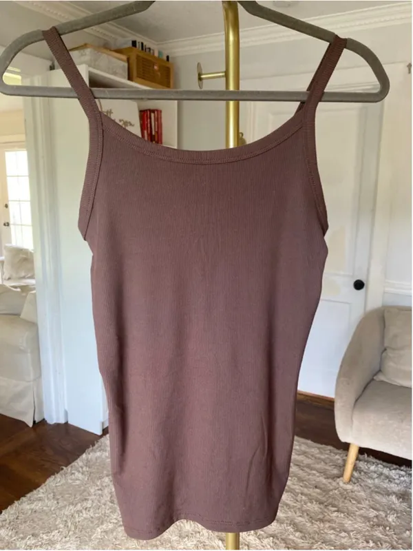 No Boundaries Ribbed Brown Tank Top Minimalist Quiet Luxury Layering Essential M - Image 2