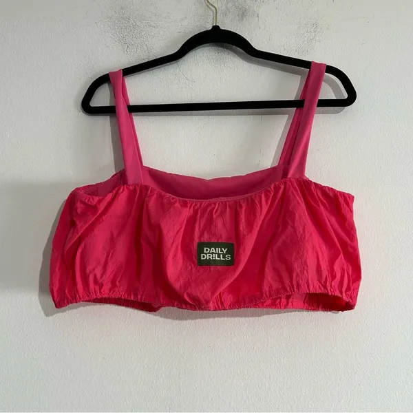 Daily Drills Bubble Crop Top Sports Bra Hot Pink XL Sporty Workout Active Casual - Image 4