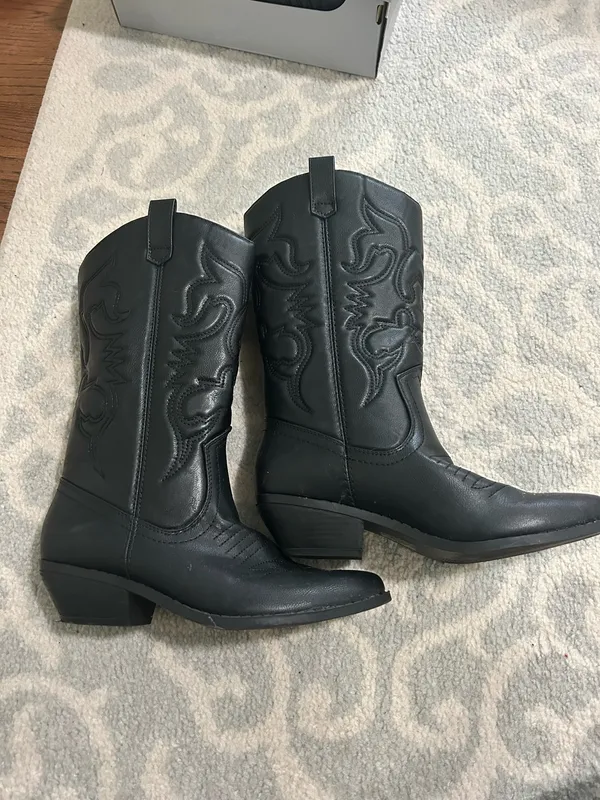 Black Leather Western Cowboy Boots - Image 3