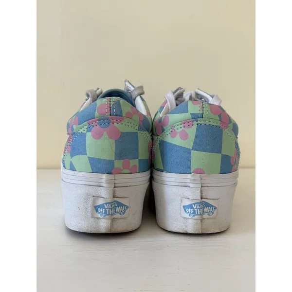 Vans Old Skool Checkerboard Women's 7 Stackform Platform Sneaker Floral Blue - Image 3