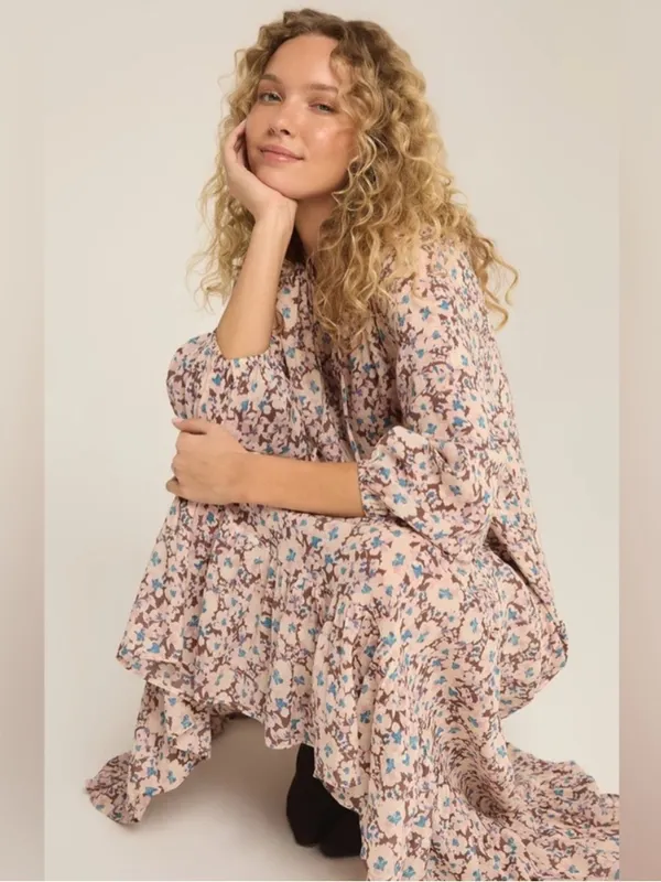 Z Supply Char La Paz Floral Midi Dress Latte Floral Tiered Medium NWT - Image 3