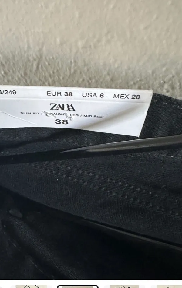 ZARA Slim Fit Straight Leg Black Denim Jeans Mid Rise Women's Pockets - Image 5