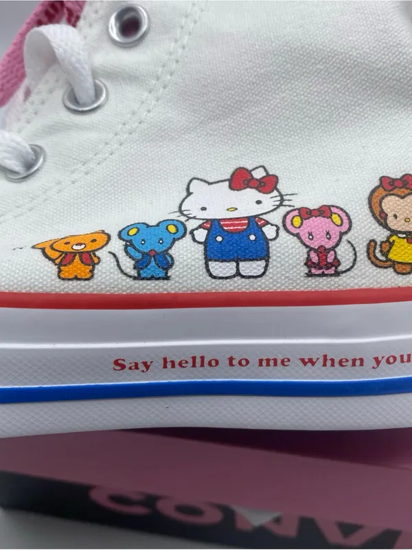 Hello Kitty High Top Converse Women 7 Chuck Taylor Shoes Limited Edition Kawaii - Image 6