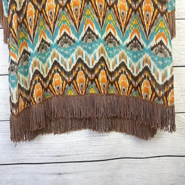 Anthropologie UNCLE FRANK Boho Chevron Tassled Blouse Paisley Women's Size Small Beach Kimono‎ - Image 3