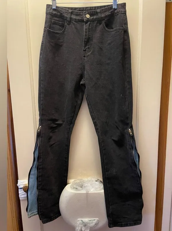 Black zipper flare jeans Blue Size M - Image 3
